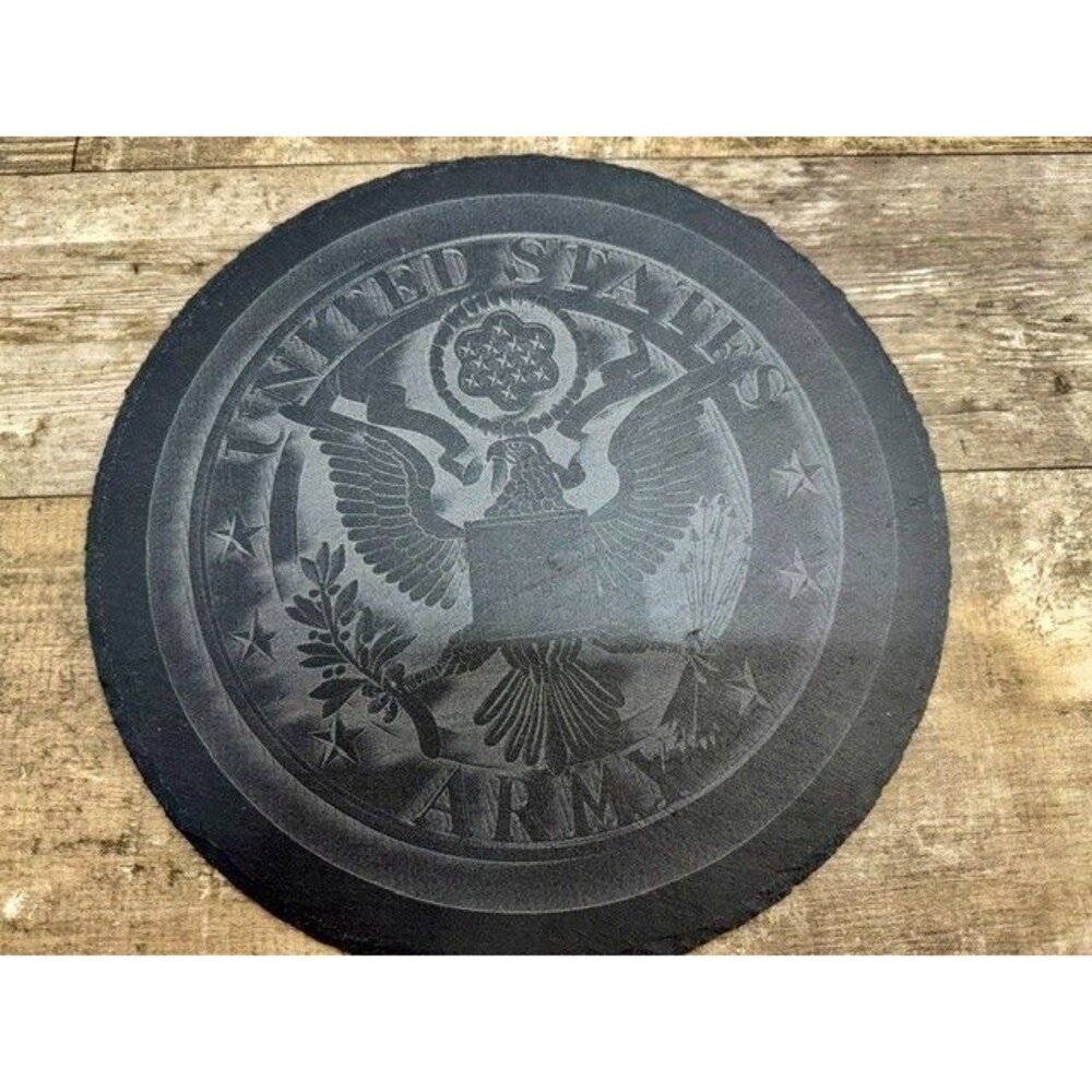 Slate Cheese Board, Round Gray, 12 x 12 inches - United States Army